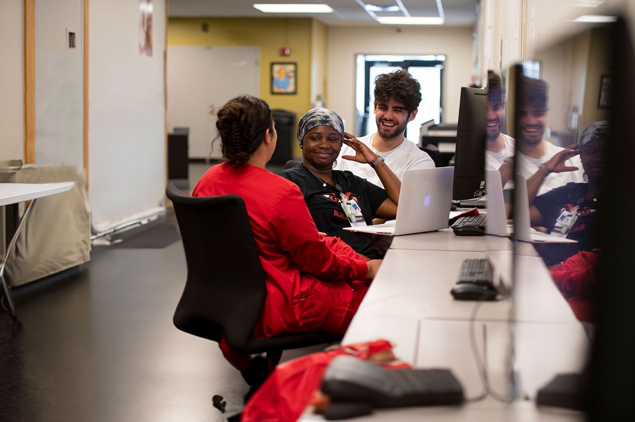 University of Cincinnati College of Nursing students share in conversation