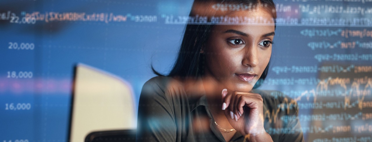 Researcher analyzing data